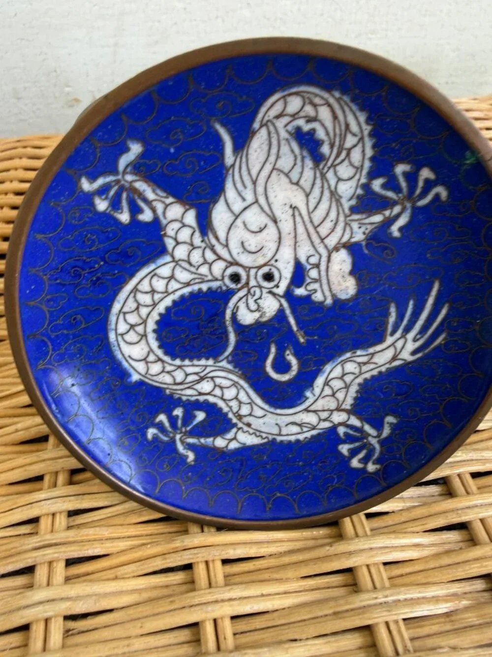 Vintage 1930s Chinese Cloisonne Enamel Bowl And Dragon Trinket Dish Plate